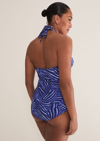 Phase Eight Zebra Print Halterneck Swimwear Blue/Multicolor USA | 8147053-HW